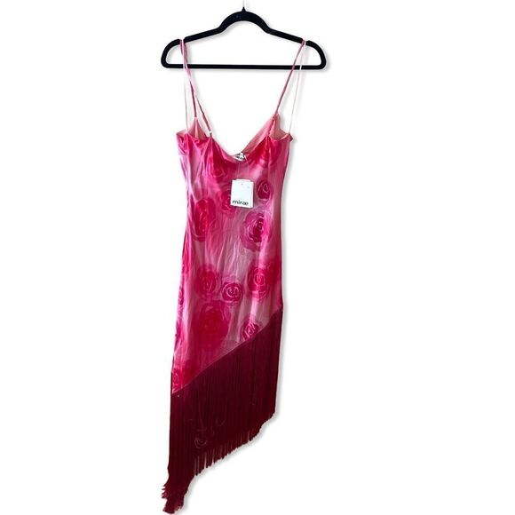 NWT MIRAE Belle Desert Rose Dress fringe hem print slip Revolve 42 10 - Picture 6 of 12